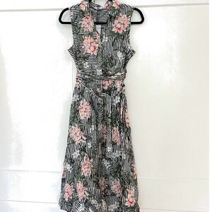 Mango Black and Pink Floral Midi Dress